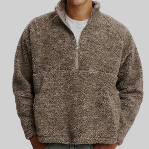 Cotton On Men's Teddy 1/2 Zip Fleece Sweatshirt Putty Size M